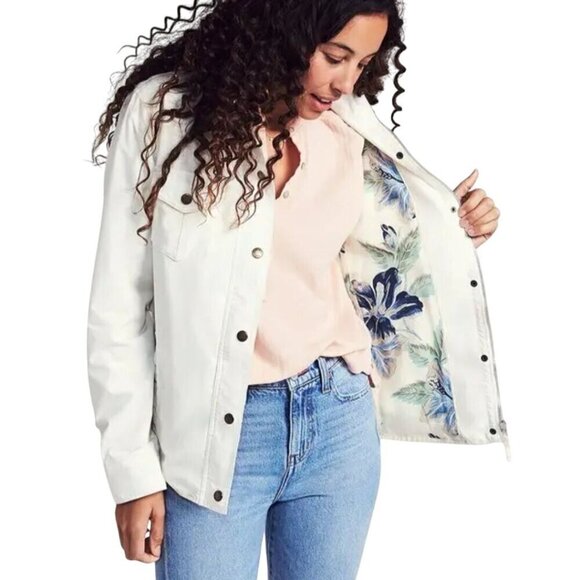 Faherty Cooper Cotton Nylon Utility Jacket Off White Floral Lining Size M - Picture 4 of 12